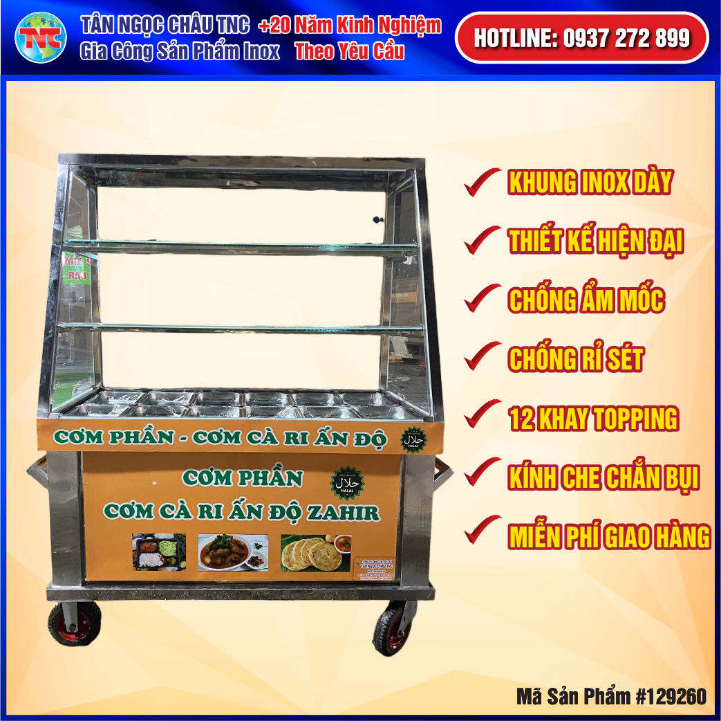 Xe Cơm Hàng Inox Dày 12 Khay Topping Giá Rẻ Ưu Đãi
